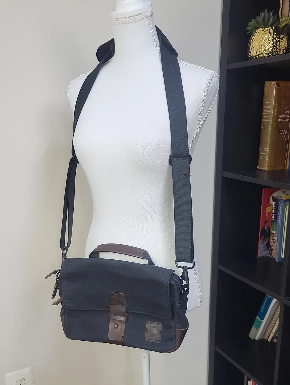 NUTSAC Black Satchel 11 Waxed Canvas & Leather Messenger Bag